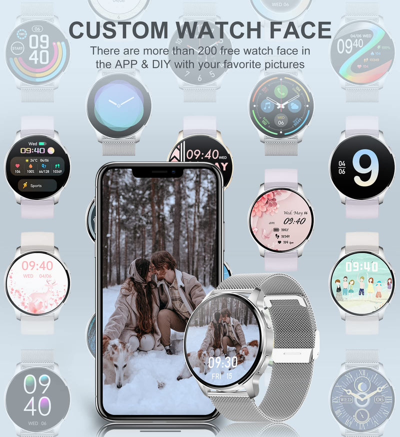 Smart Watch for Women (Answer/Make Call), Fitness Tracker for Android and iOS Phones Waterproof Smartwatch with 1.32" HD Full Touch Screen AI Voice Control Heart Rate Sleep Monitor Pedometer, Silver Silver-New
