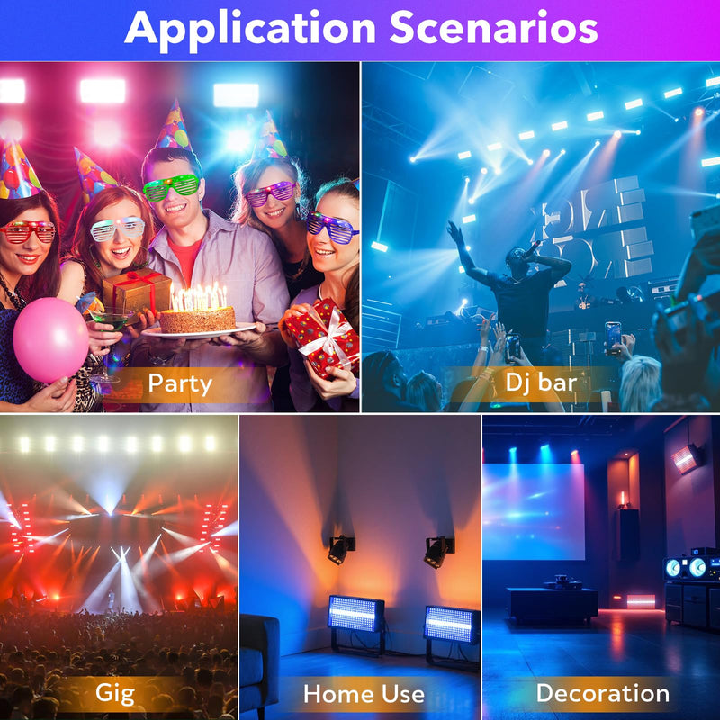 LED Stage Strobe Light, 8 Partition RGB 3-in-1 DMX512 Sound Activated Control Wall Wash Effects Lighting for dj Bar Disco Party Events Wedding Church