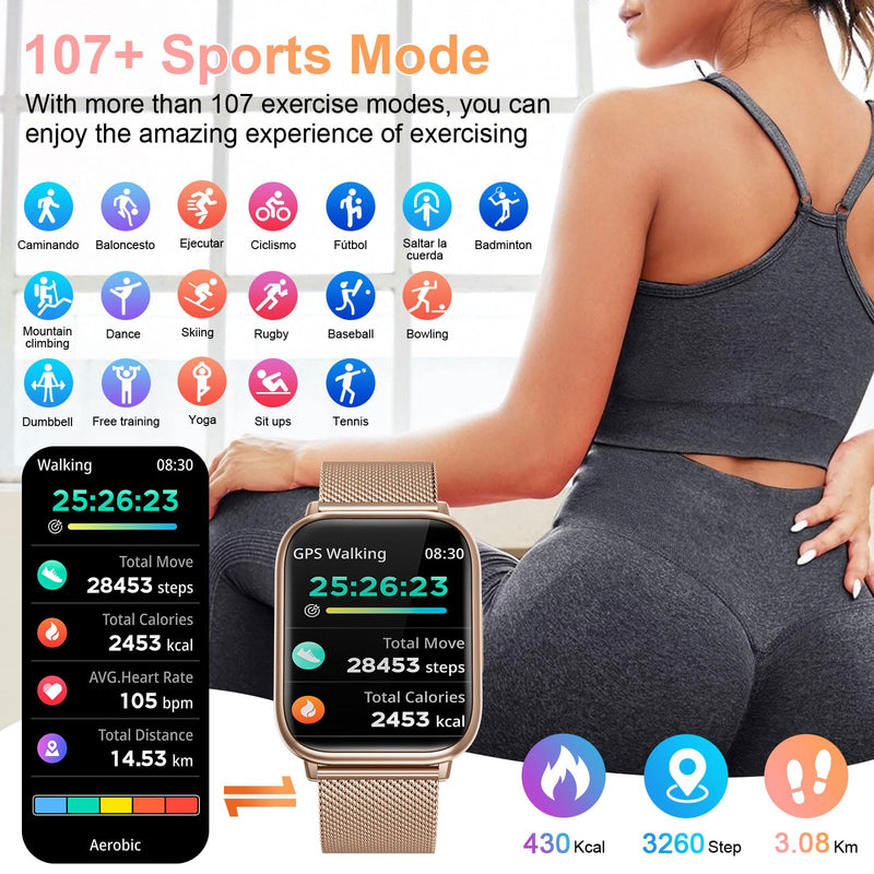 Smart Watches for Women Answer/Make Calls, 1.83" Fitness Tracker Watch with Heart Rate Monitor, 113+ Sport Modes, Pedometer, Sleep Monitor, IP68 Waterproof, Smartwatch for Android/iOS (Rose Gold) Rose Gold