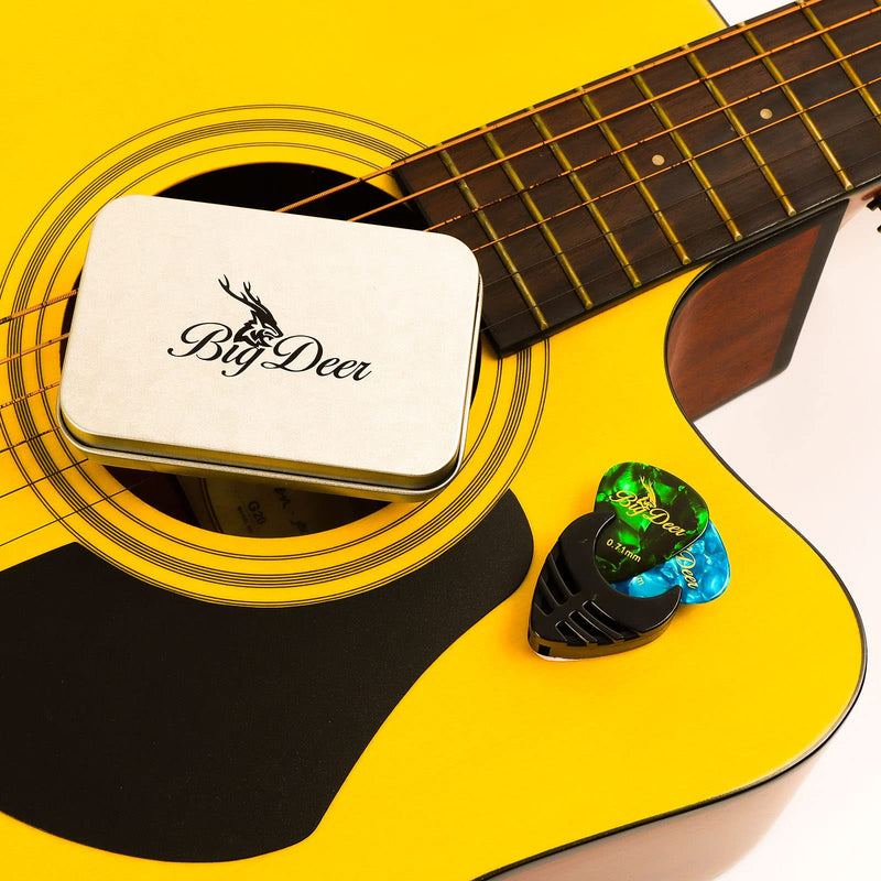 [AUSTRALIA] - 30 Pack Bright celluloid guitar picks, including 0.46mm, 0.71mm, 0.96mm and 1.2mm picks for acoustic guitars, ukulele, bass in tin case,comes with two guitar pick holders 