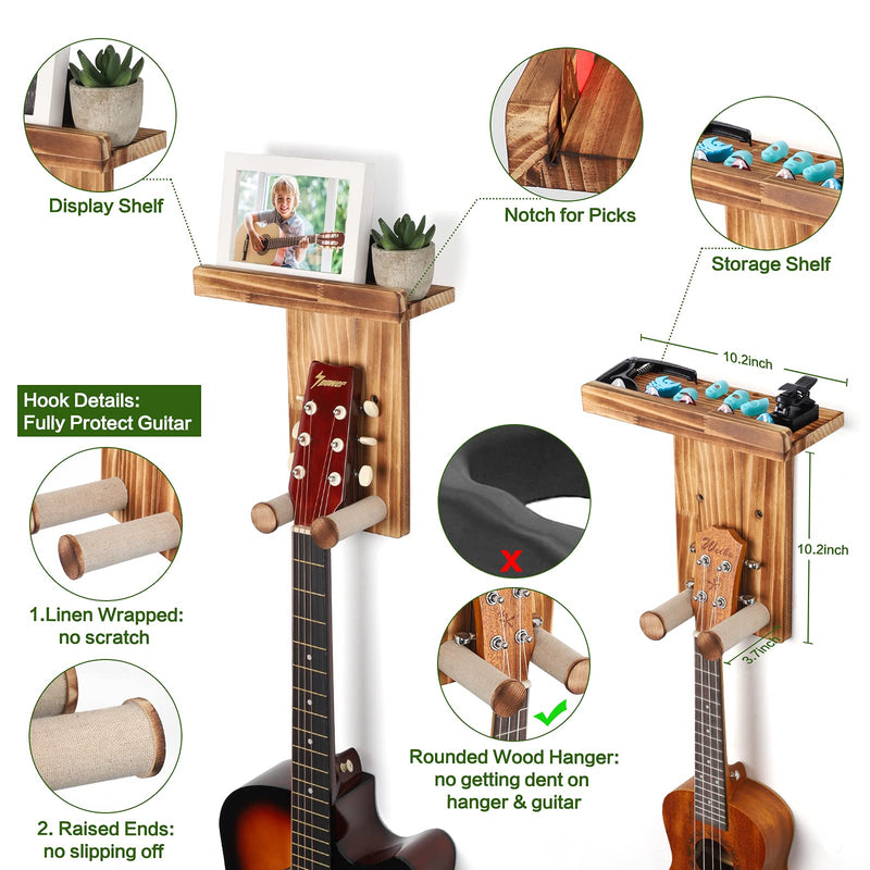 [AUSTRALIA] - Keebofly Guitar Wall Mount Hanger with Rustic Wood Shelf- Single Pack, Wall Hook Rack for Acoustic/Electric Guitars, Bass & Ukulele, (Brown,Patented) 1 Single Pack_Brown 