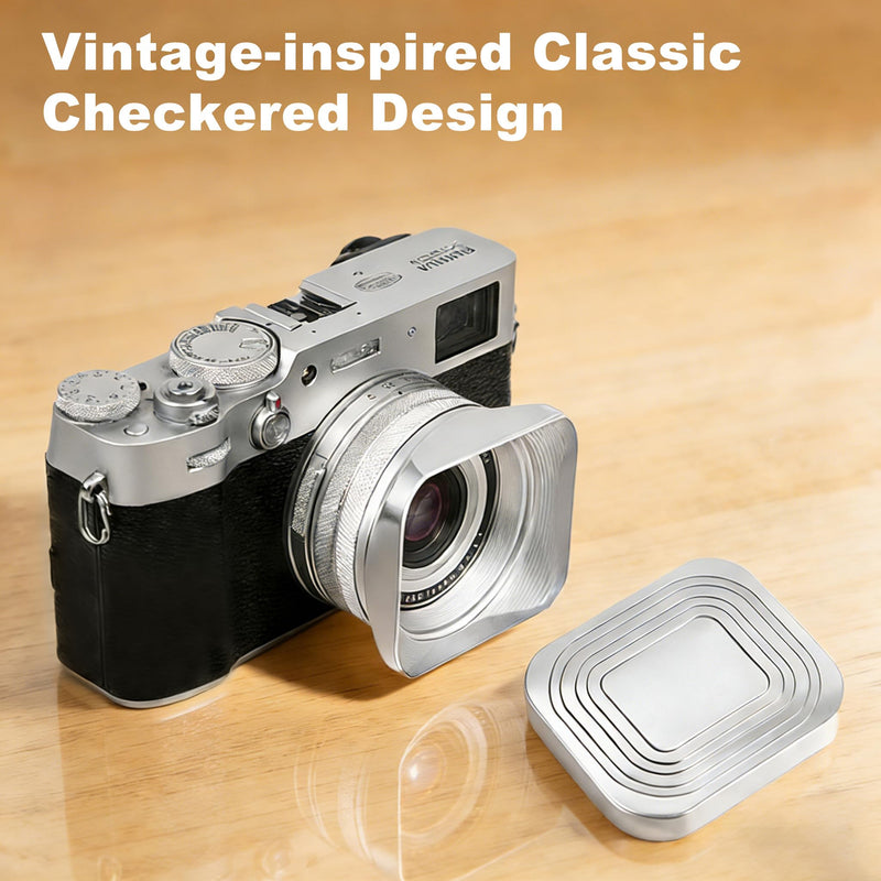 [AUSTRALIA] - X100VI X100V Metal Lens Hood Shade with Cap and 49mm Adapter Ring Kit for Fuji X100VI Fujifilm X100V X100F X100 X100S X100T X70 Camera (Silvery) silvery 