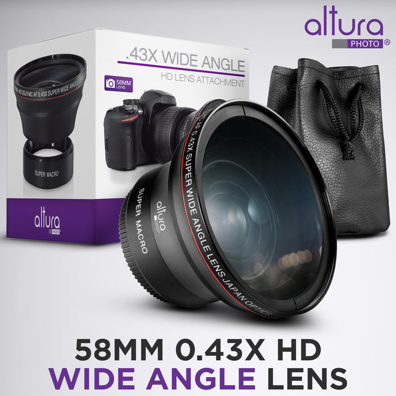 [AUSTRALIA] - 58MM 0.43x Altura Photo Professional HD Wide Angle Lens (w/Macro Portion) for Canon EOS 70D 77D 80D 90D Rebel T8i T7 T7i T6i T6s T6 SL2 SL3 DSLR Cameras 58MM 