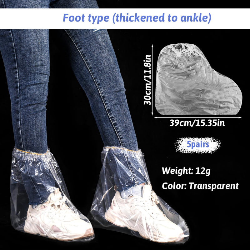 5 Pairs Waterproof Rain Shoe Covers with Elastic Band, Disposable Boot Covers for Men and Women, Transparent Overshoes Waterproof Non-Slip for Outdoor Camping