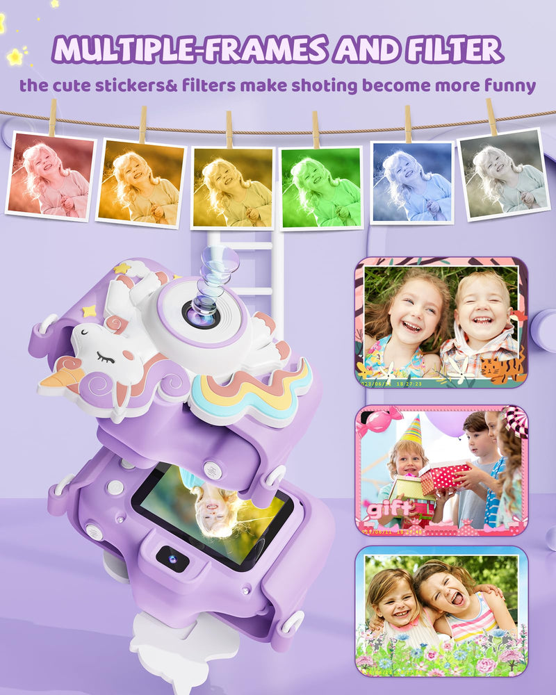 Kikapabi Kids Camera Toys Selfie Digital Camera for Kids Age 3-10 Video Camera with 32G SD Card Christmas Birthday Gifts for Girls (Purple) Purple