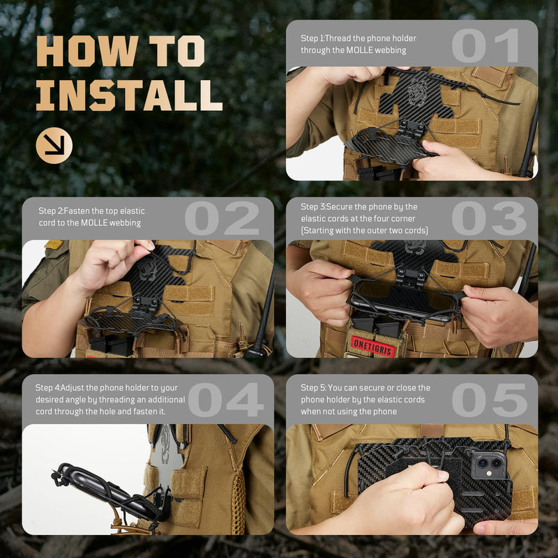 OneTigris MOLLE Phone Holder for Cellphone Screen Size 4.7"-6.8" | Tactical Vest Phone Holder Phone Chest Mount Plate Carrier Accessories