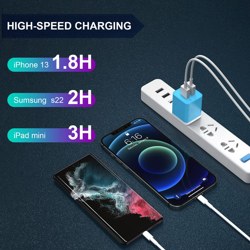 6Pack USB Wall Charger, iGENJUN 2.4A Dual USB Port Cube Power Plug Adapter Fast Phone Charger Block Charging Box Brick for iPhone 15/15 Pro/15 Pro Max/14, Samsung Galaxy, Pixel, LG, Android-Colorful Colorful
