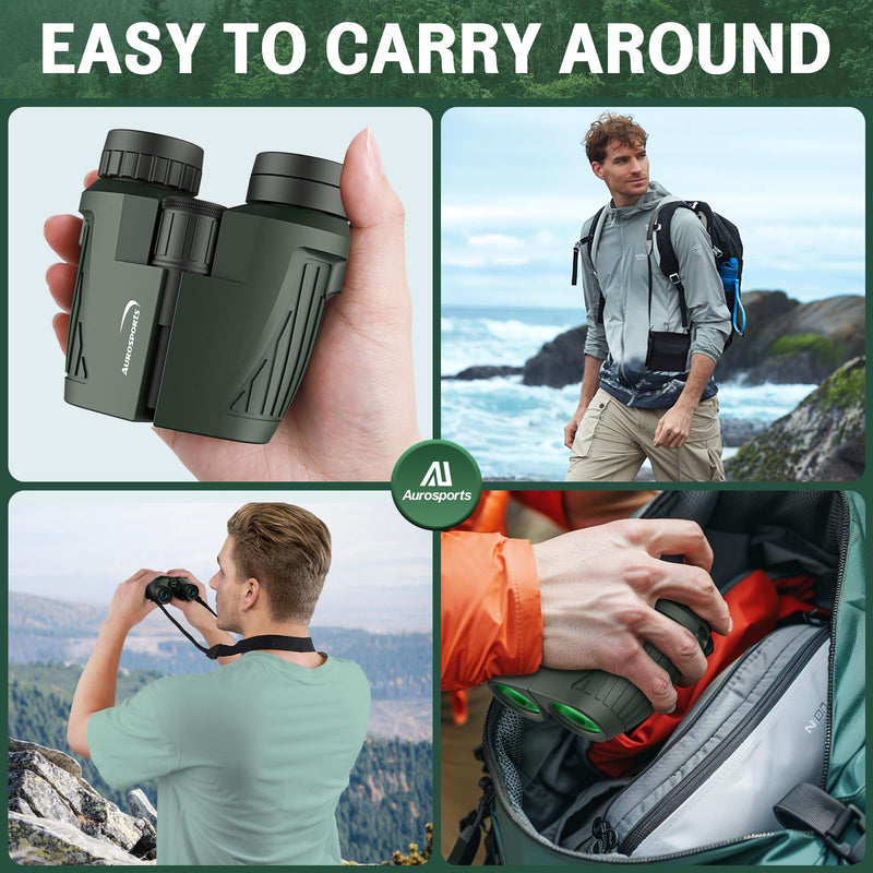 [AUSTRALIA] - Aurosports 15x25 Compact Binoculars for Adult Kids - High Power Binoculars for Bird Watching - Easy Focus Small Binocular with Low Light Vision for Travel, Camping, Concert, Hiking -Green 