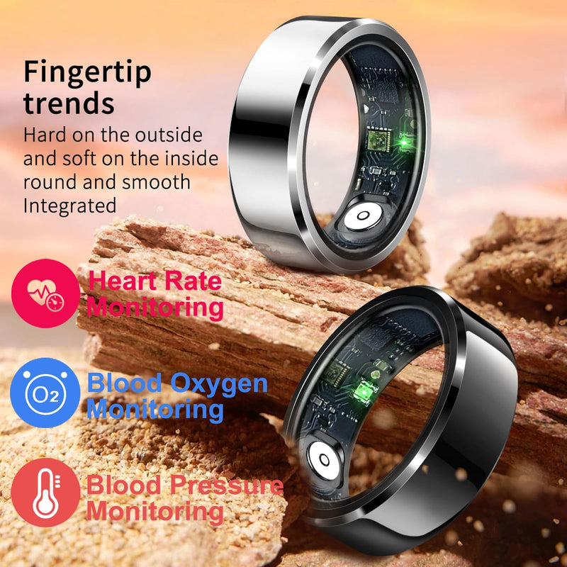 Smart Ring Heart Rate Monitor Blood Pressure Ring Sleep Tracker Health Ring Pedometer Step Counter Calories Waterproof Fitness Rings for Women Men US-11 Gold