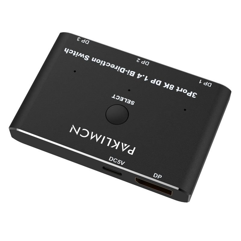 DisplayPort Switch 8K60Hz Display Port 1.4 switcher Box DP 4K@144Hz Bi-Directional 3in1out Switcher, 1 in 3 Out for Switching Video Signals Between Two Screens for one Computer (3 in 1) 3 IN 1