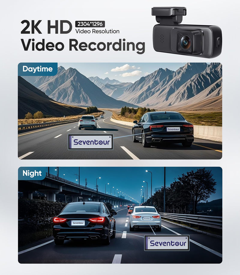 [AUSTRALIA] - Seventour Mini 2K Dash Cam Front for Cars, Dash Camera for Cars, Dashcam Built-in WiFi with APP Control, 170°Wide Angle, WDR, 24H ParkingMode, Night Vision, G-Sensor, Includes 32GB Card DR-1 