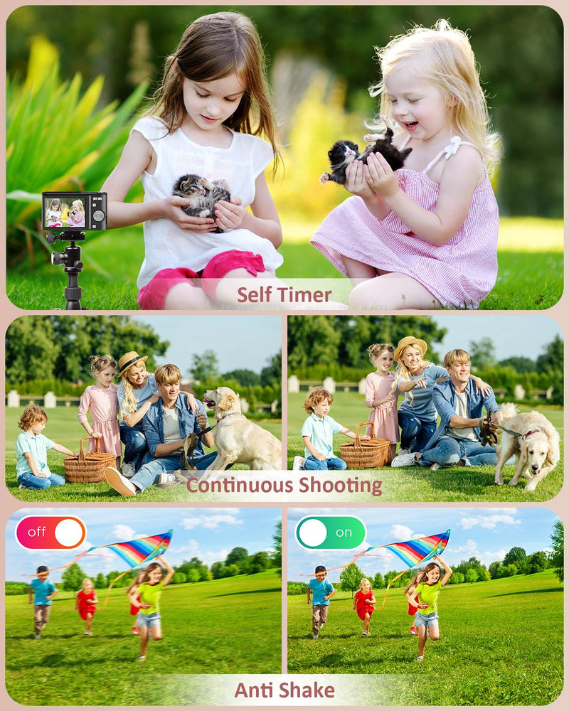 [AUSTRALIA] - Upgrade Digital Camera, Autofocus 50MP FHD 1080P Camera for kids with 16x Zoom Anti Shake, Compact Camera for Kid Student Children Teen Girl Boy, Kids Camera with 32GB SD Card,2 Batteries-Black Black 