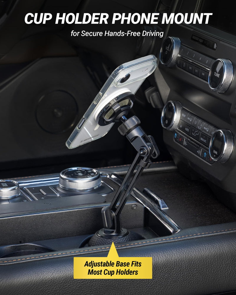 Scosche MagicMount Cup Holder Phone Mount with MagSafe, Adjustable Magnetic Car Mount with Stable Base and Flexible Arm, Compatible with PopSockets, iPhone 17 16 15 14 13, Includes MagSafe Ring 1 Pack