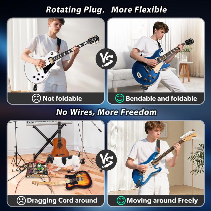 Wireless Guitar Transmitter Receiver 2.4GHz Rechargeable, 6.35mm and 3.5mm Plugs Audio Wireless Guitar System 250° Rotatable for Bass Keyboard Drums Multiple Instruments (A10 Black)