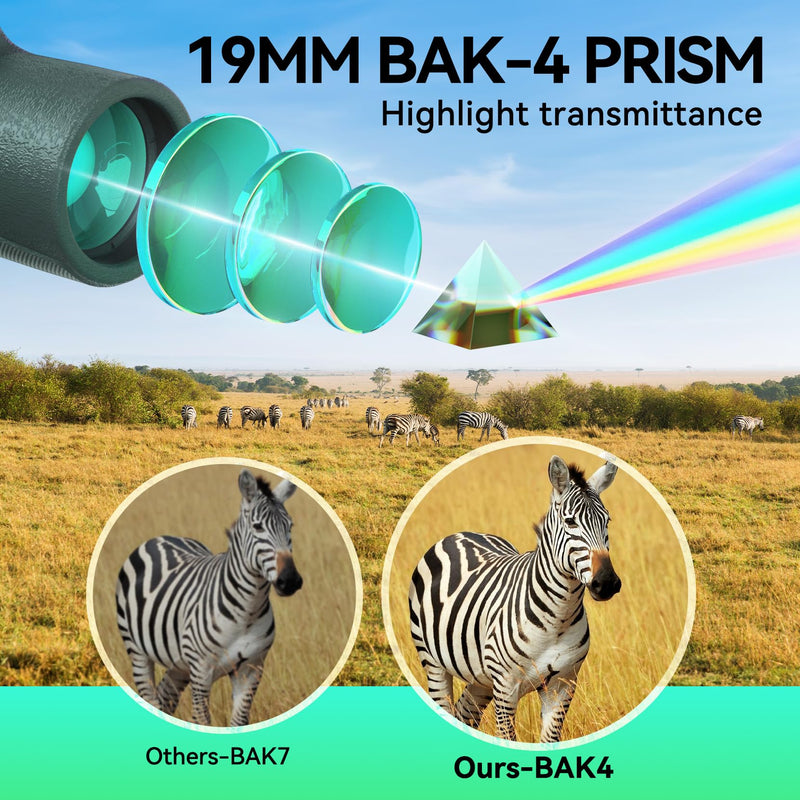 12x50 HD Monocular for Adults High Powered with BAK4 Prism & FMC Lens,Lightweight with Smartphone Adapter, High Powered Monocular with Clear Low Light Vision for Star Watching, Bird Watching, Hiking Green
