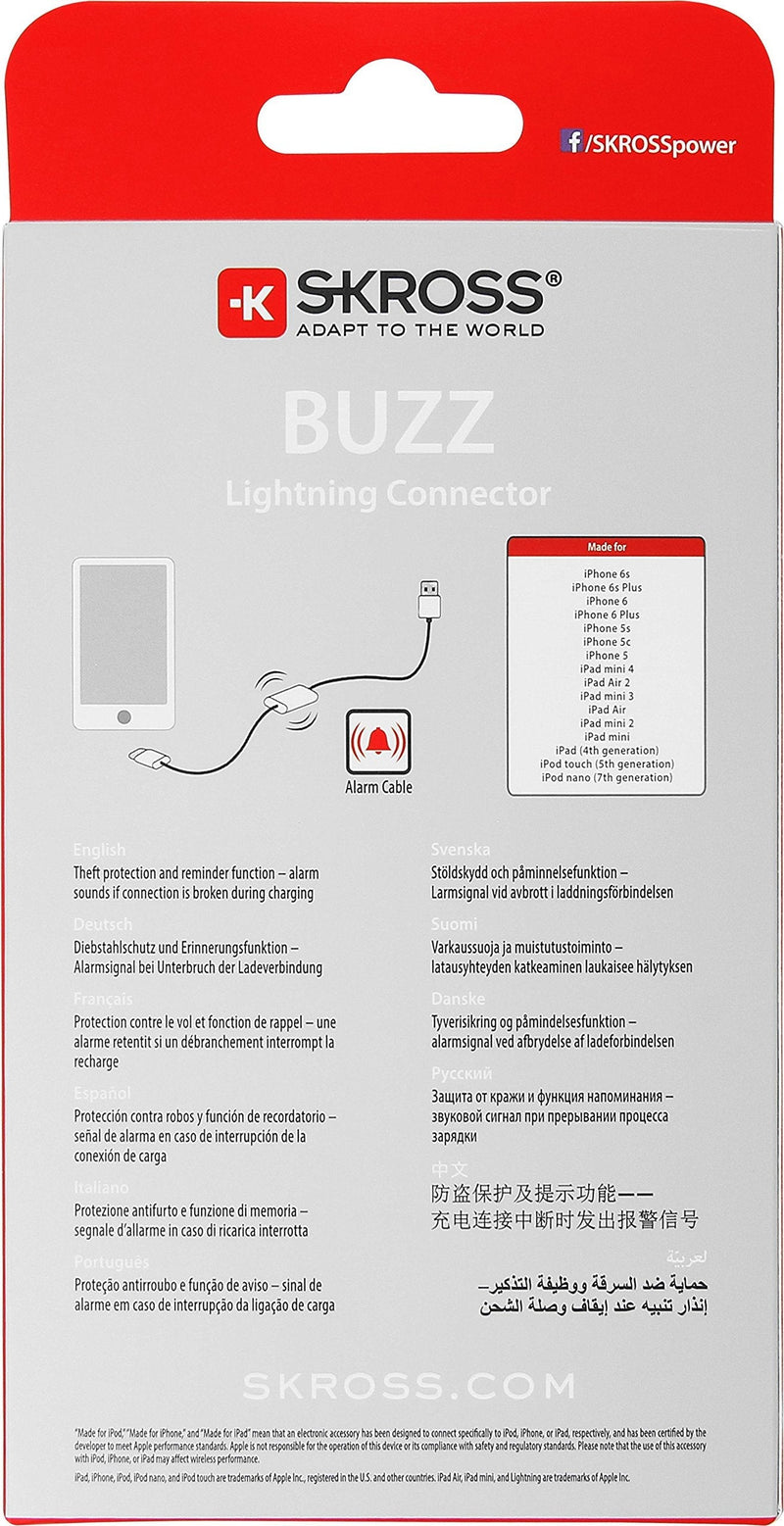 Skross Buzz Lightning Connector Charge and Sync Alarm Cable for All Devices with Lightning Connector [SKR2700211]