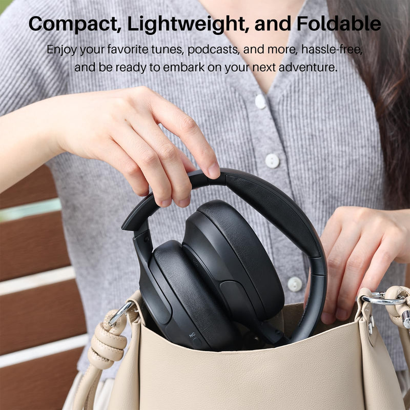 TOZO HT2 Hybrid Active Noise Cancelling Headphones, Wireless Over Ear Bluetooth Headphones, 60H Playtime, Hi-Res Audio Custom EQ via App Deep Bass Comfort Fit Ear Cups, for Home Office Travel Black