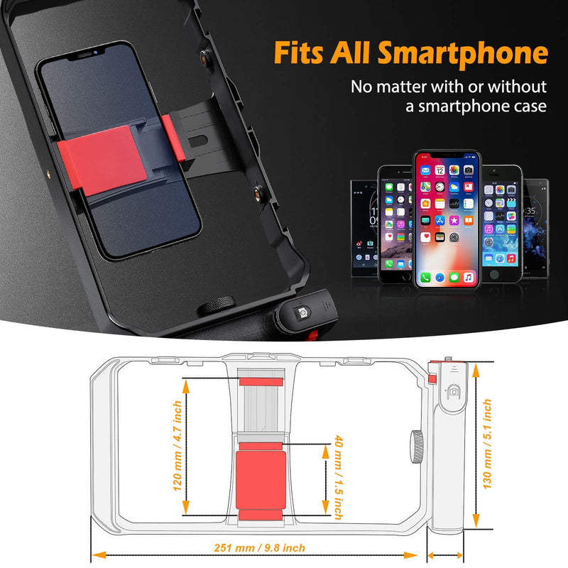Zeadio Smartphone Stabilizer Grip, Cellphone Video Rig Tripod Mount Holder, with Wireless Remote Shutter for All iPhone and Android Smartphones