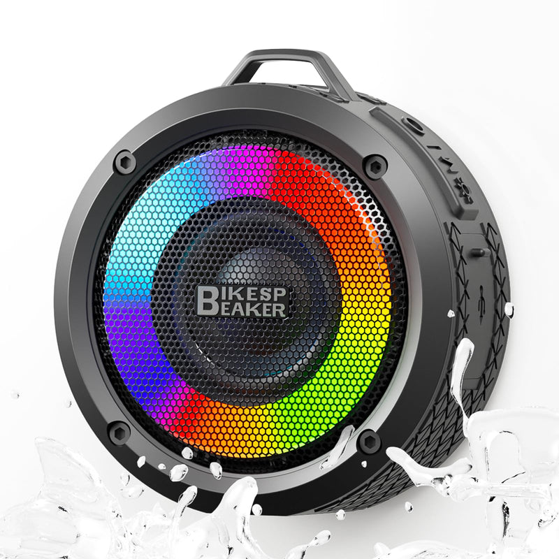 [AUSTRALIA] - Bluetooth Shower Speaker with Light, Enhanced bass, Upgraded Portable Shower Speakers, Dual bass Driver, 12H Playtime, Suction Cup, Lanyard, Hands-Free Function for Bathroom Beach Party Deep Black 