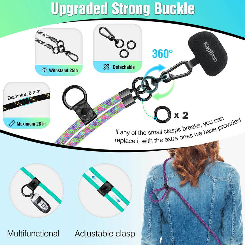 Kaptron Universal Cell Phone Lanyard: Adjustable Crossbody Cell Phone Strap with Silicone Phone Holder and Phone Tethers White Black 1 Pack