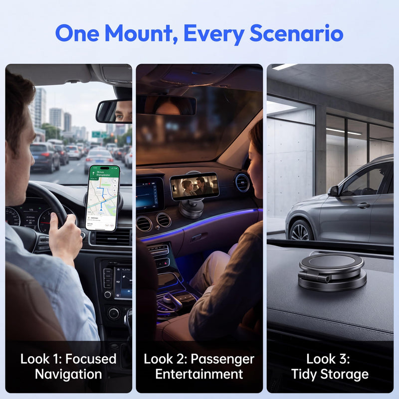 Magnetic Car Phone Holder, 25kg Vacuum Suction Foldable Alloy Dash Mount | 25kg magnetic car phone holder with vacuum suction, foldable alloy stand, multi-angle dash mount for trucks.