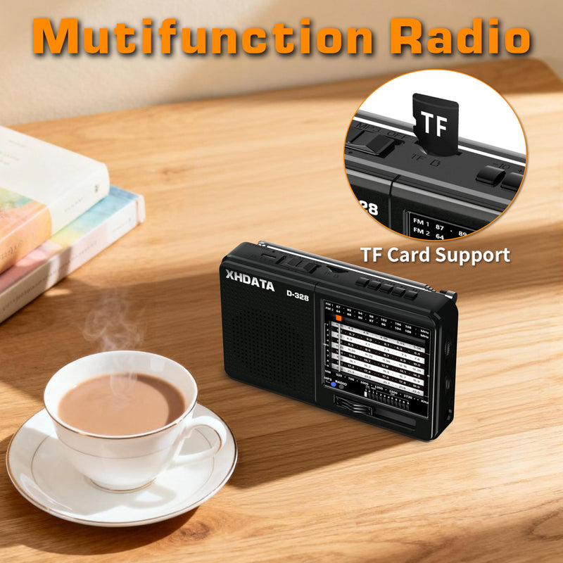 [AUSTRALIA] - XHDATA D-328 Shortwave AM FM DSP Portable Small Multi Band Radio Stereo MP3 Player with Rechargeable Battery Earphone Jack Portable Multimedia Speaker with USB Micro SD Card Jack (Black) Glossy Black 