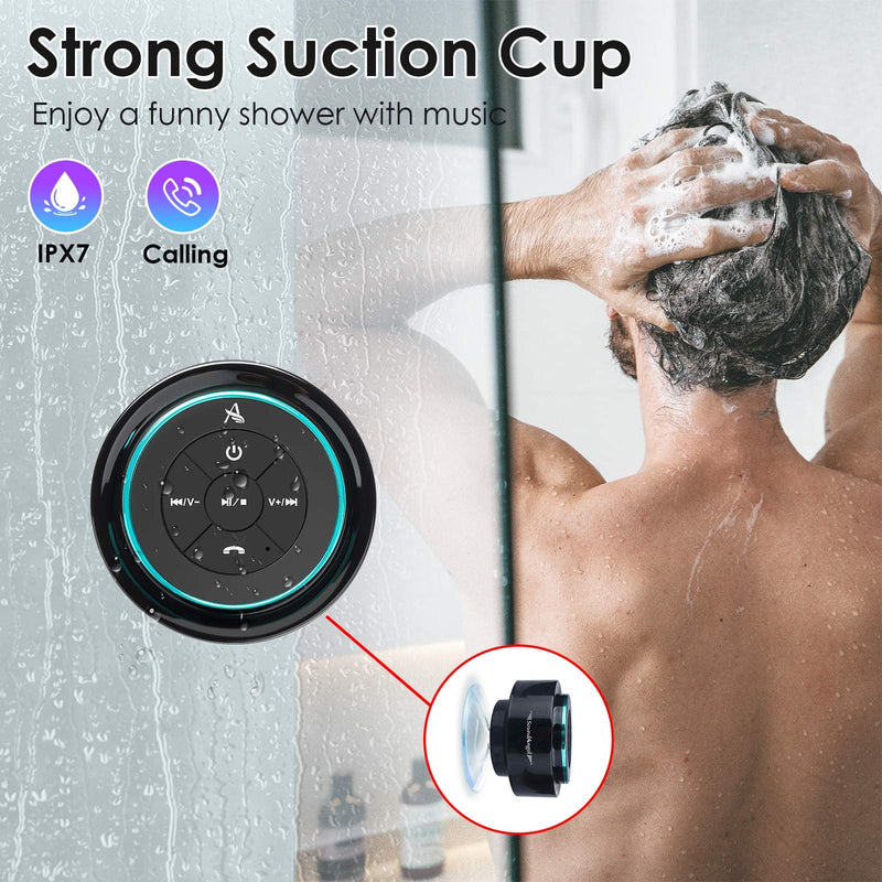 XLEADER, Upgraded, Pro Shower Speaker, Certified IPX7 Waterproof Bluetooth Speaker, with Suction Cup, Silicone Lanyard, 8W Crystal Sound&Rich Bass, 15H Playtime, Ideal Gifts - SoundAngel Mate(2 Gen) A Blue