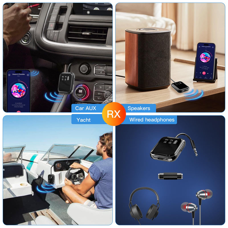 [AUSTRALIA] - Bluetooth 5.4 Transmitter Receiver, Low-Latency for Gaming/TV/PC/Gym,2-in-1 Dual Mode for 2 Devices,Ideal for Airplane Travel, aptX Adaptive HD Audio, Wear-Resistant Ultra-Ceramic Black 