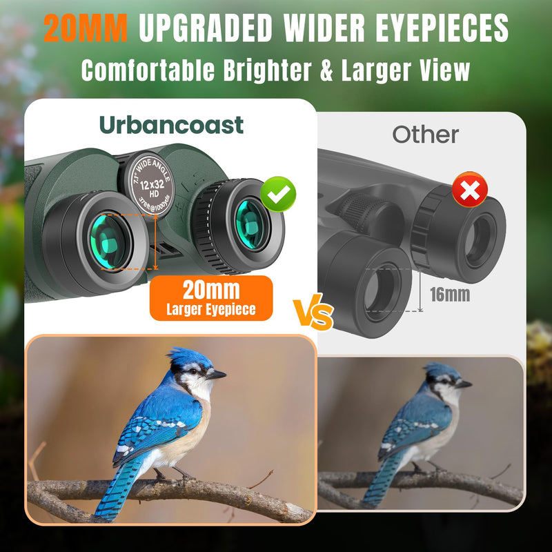 12x32 Compact Binoculars for Adults - High Powered Lightweight Small Binoculars with Large View - Super Bright Waterproof Binocular for Bird Watching Travel Cruise Ship Hiking Sports Concert Dark Green