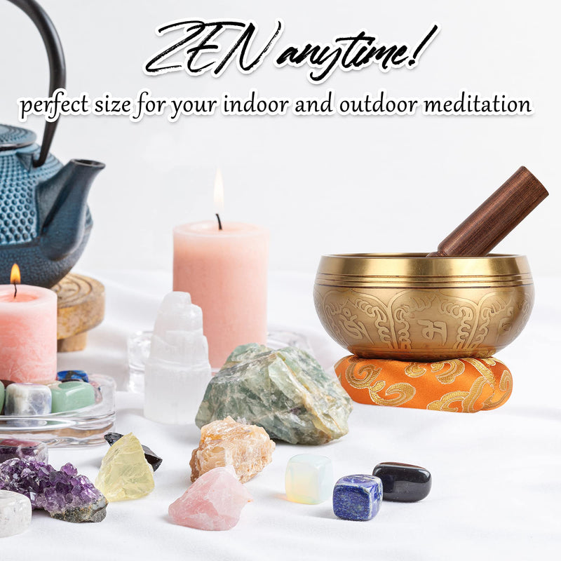Tibetan Singing Bowls Set-Hand-hammered in Nepal Sound Bowl for Meditation, Yoga, Chakra, Meditation Accessories, Unique Gifts for Women, Men (Yellow, 4 inch) Yellow
