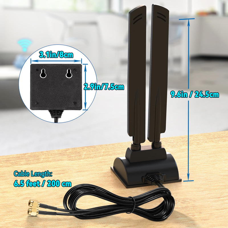 Eightwood WiFi 6E Antenna Tri-Band 6GHz 5GHz 2.4GHz RP-SMA WiFi Antenna | Magnet Mount Base Antenna for PC Desktop Computer, Gaming Motherboard, PCIe Bluetooth Card, WiFi Router wifi 6e antenna/rp-sma connector