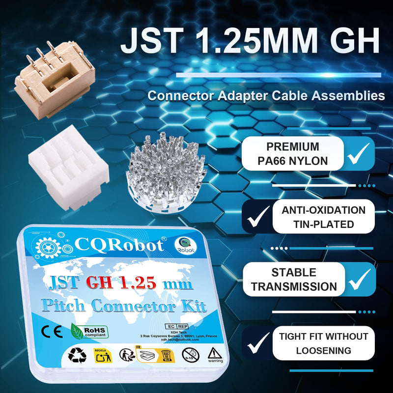 JST GH 1.25 mm Pitch 3-Pin Electronic Computer Connector IC Male Plugs, Female Sockets Housing and T-Shaped Crimp Terminal Kit. 80 Sets/400 Pieces Wire-to-Board Adapter Cable Assembly.