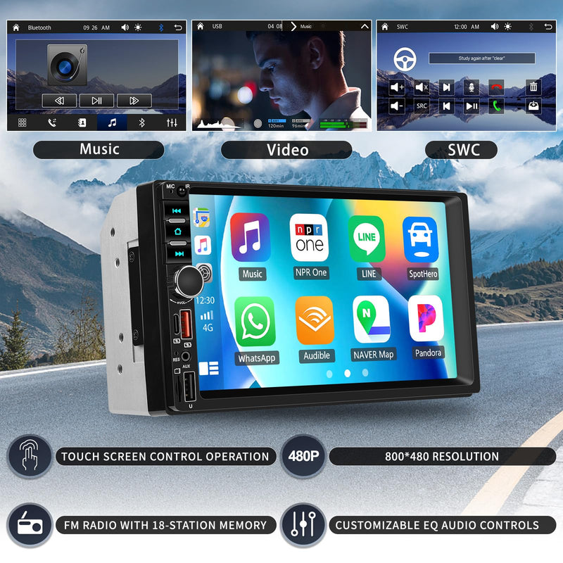 Double Din Car Stereo with Wireless Carplay Android Auto, 7 inch IPS Touch Screen Car Radio Bluetooth Hands-Free Online Video Mirror Link FM Radio EQ USB/SD/AUX Input SWC 7-Inch (New)