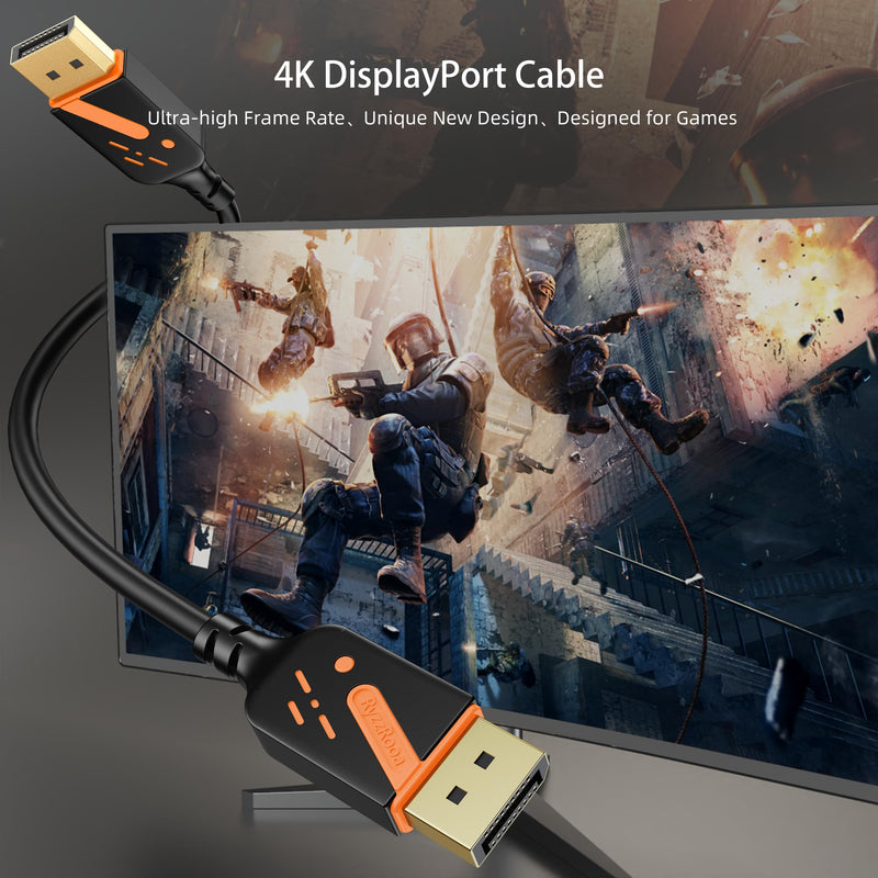 DisplayPort 1.2 Cable, 3FT, 10-Pack, 4K@60Hz, 2K@165Hz | Orange-Accent Design, Gold-plated, 21.6Gbps, 3D & HDR, FreeSync/G-Sync, For Gaming Monitor, PC, TV, Graphics Card, Laptop