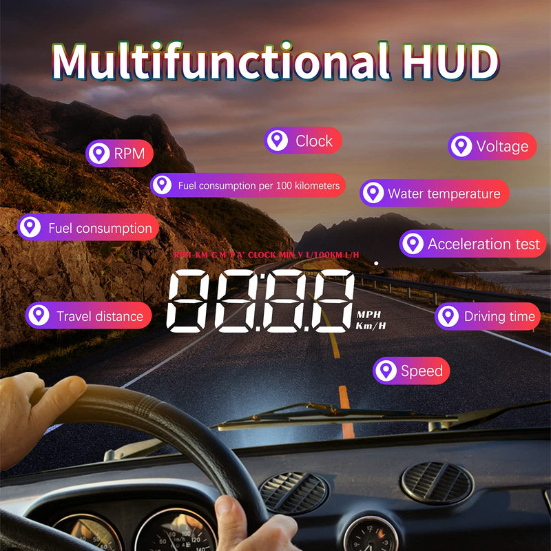 [AUSTRALIA] - Windshield Head Up Display for Car, Digital Speedometer for Car with OBD2/EUOBD Interface, HUD Car Speedometer MPH with Water Temperature, Mileage，Overspeed Alarm, Fatigue Driving Alarm, RPM 