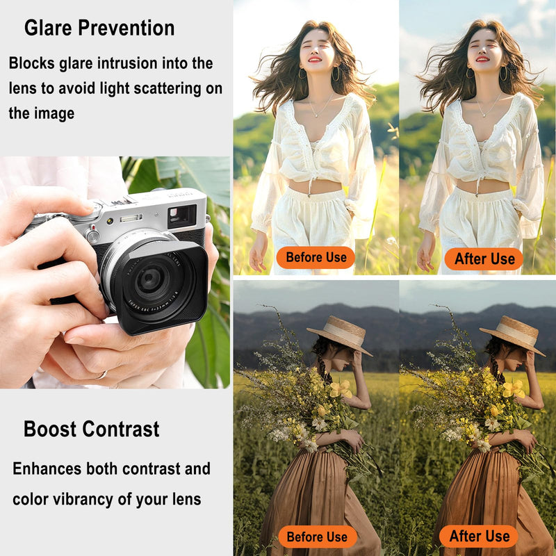 [AUSTRALIA] - X100VI X100V Metal Lens Hood Shade with Cap and 49mm Adapter Ring Kit for Fuji X100VI Fujifilm X100V X100F X100 X100S X100T X70 Camera (Silvery) silvery 