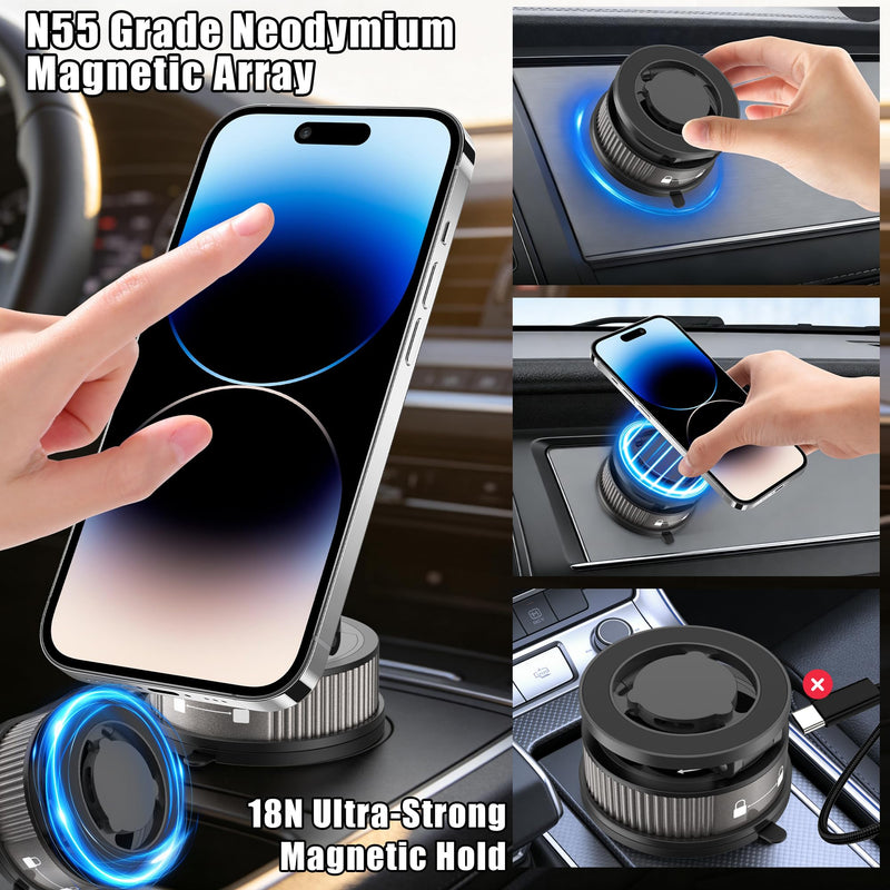Magnetic Car Phone Holder with Fragrance Diffuser, 360° Rotatable Universal Mobile Phone Mount Compatible for MagSafe iPhone 17/16/15/14/13/12 and More(Dark Gray)