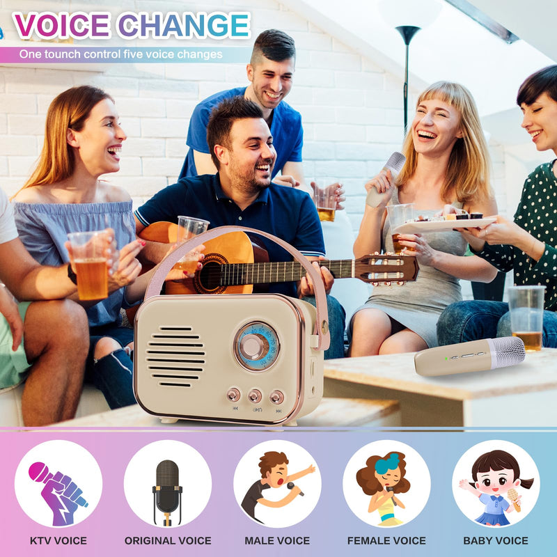 [AUSTRALIA] - Retro Karaoke Machine,Mini Karaoke Machine with 2 Wireless Microphones,Portable Small Karaoke Set Toys for Kids and Adults,Cool Tech Gifts for Birthday Home Party Ideas (Beige 2 Mic) Beige 2 Mic 