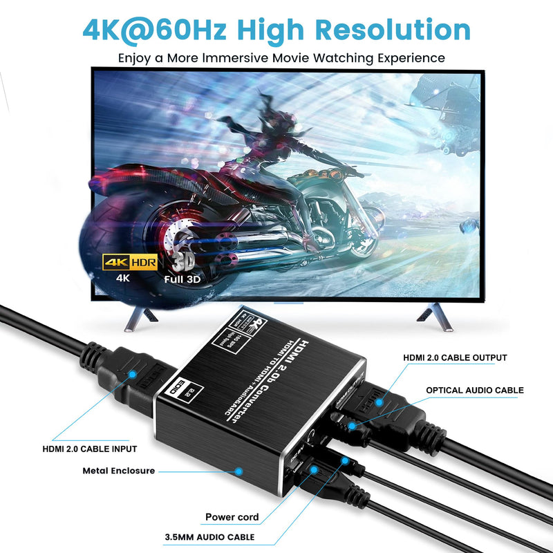 HDMI ARC to Optical Audio Adapter, NEWCARE 4K@60Hz HDMI Audio Splitter Converter, HDMI to HDMI+Optical Toslink SPDIF+3.5mm Jack AUX Audio Out, Metal HDMI Audio Extractor Support Blue-Ray Play Soundbar