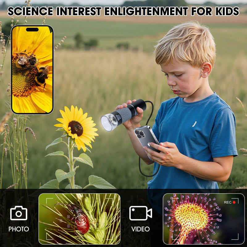 [AUSTRALIA] - USB Microscope Compatible with iPhone Android Phone Tablet and Windows Mac PC, HD 1080P Wired Digital Microscope Camera for Adults and Kids 