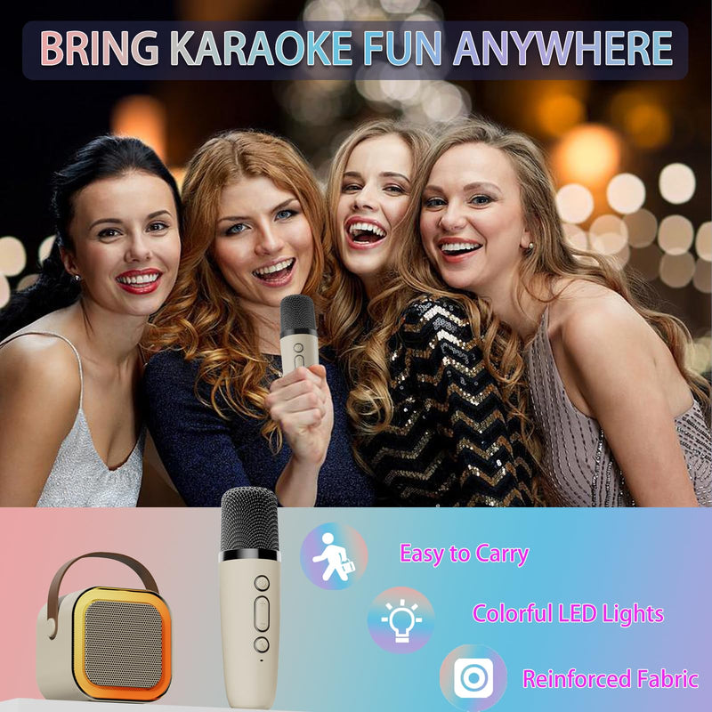 2024 Mini Karaoke Machine for Kids Adults, Portable Bluetooth Karaoke Speaker with 2 Wireless Microphones, Ideal Gifts for Girls Boys Age 4-12+, Perfect for Birthday Parties, Home, Outdoor beige