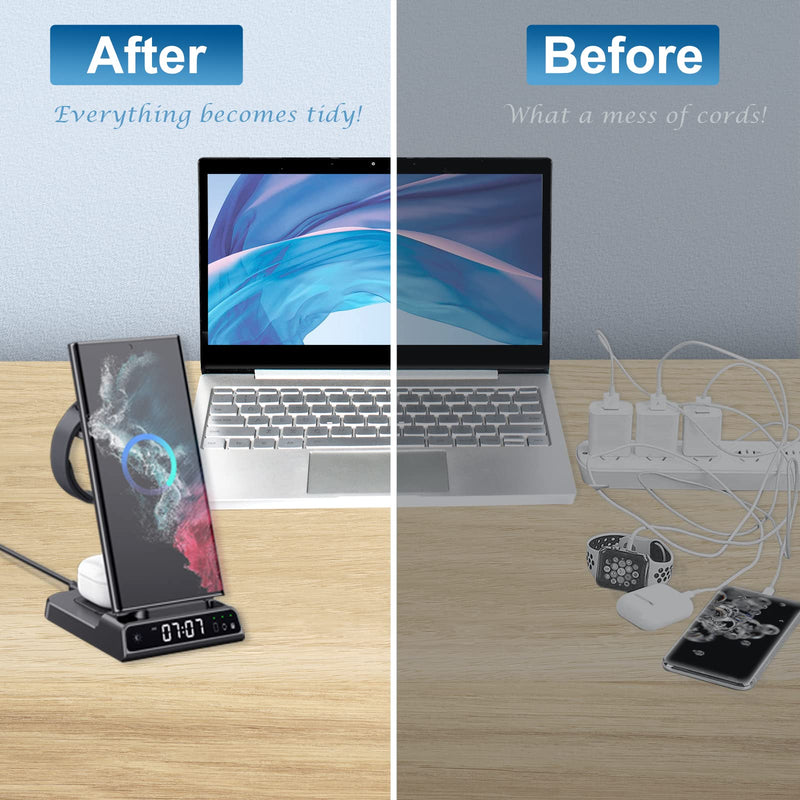 Wireless Charger for Samsung Devices, 4 in 1 Wireless Charging Station for Galaxy S24 Ultra/S24/S24+/S23 Ultra/Z Fold5/Z Flip, Watch Charger for Galaxy Watch 6/6 Classic/5/5 Pro/4,for Galaxy Buds2 Pro Black