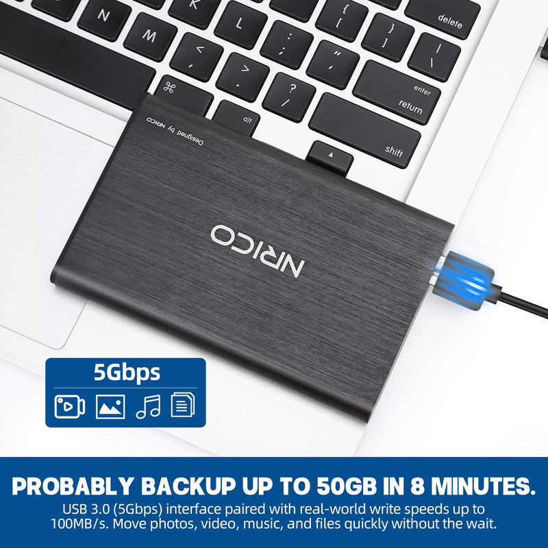 NRICO Ultra Slim 750GB Portable External Hard Drive USB3.0 HDD Storage Compatible for PC, Desktop, Laptop,Mac,PS4, Xbox one (Black, 750, GB) BLACK 750 GB