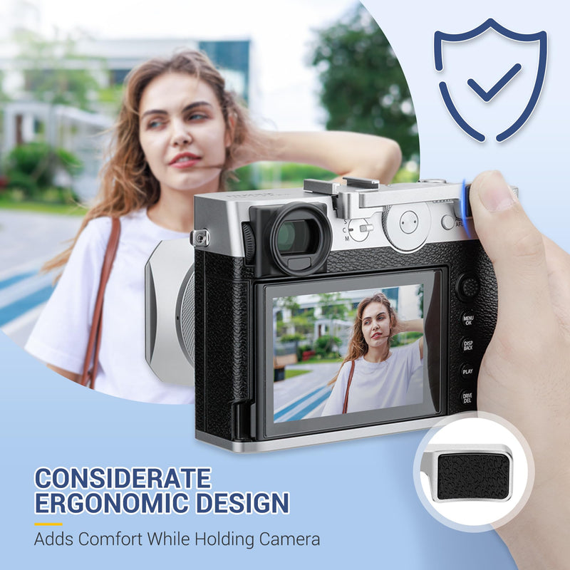 GFX100RF Thumb Grip, Metal 90° Foldable Thumb Up Grip for Fujifilm Fuji GFX100RF GFX 100RF Camera with Built-in Cold Shoe Mount, Hot Shoe Thumb Rest Support Holder Not Affect the Use of Dial -Silver