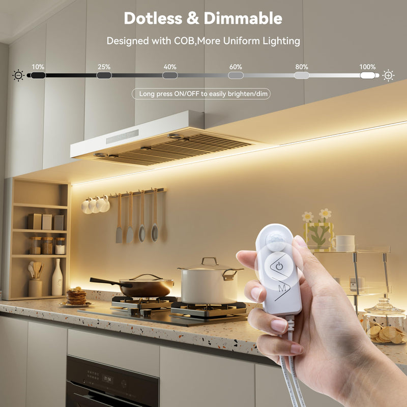 [AUSTRALIA] - PAUTIX COB LED Strip Lights 2700K Warm White,Motion Sensor LED Lights,Dimmable 24V Motion Activated LED Strip Light,20ft Super Bright with Dual Lighting Mode,for Under Cabinet,Kitchen,Stairs,Bedroom 2700K-20ft(DC24V) 