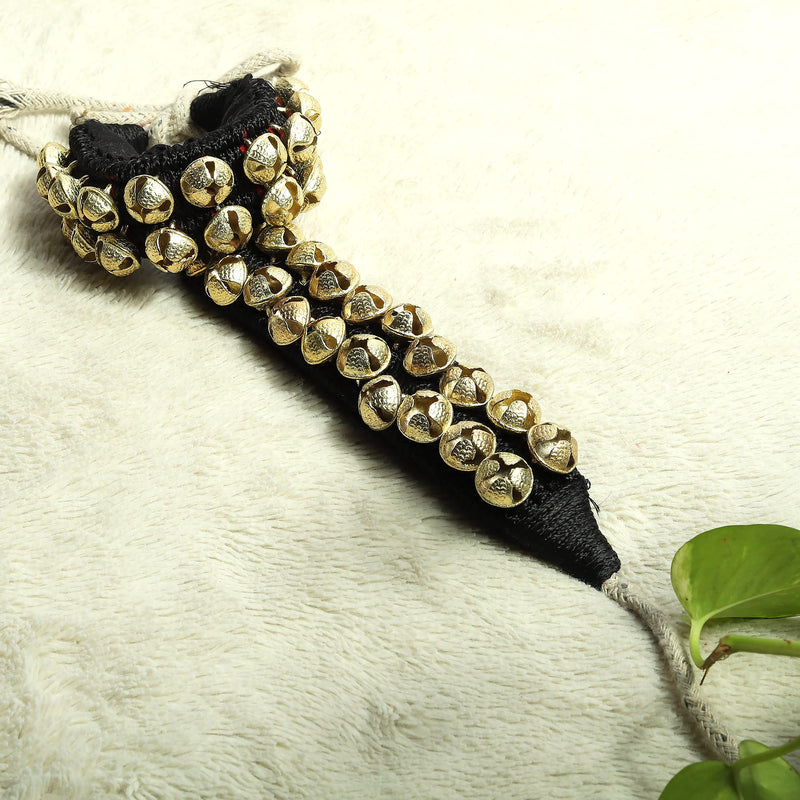 Dancing Bells Anklet Ghungroo with Colored Cushion Pad 2 Line with (20+20) Bells Best For Indian Classical Dance, Indian Style Brass Ankle Bells (BLACK) BLACK