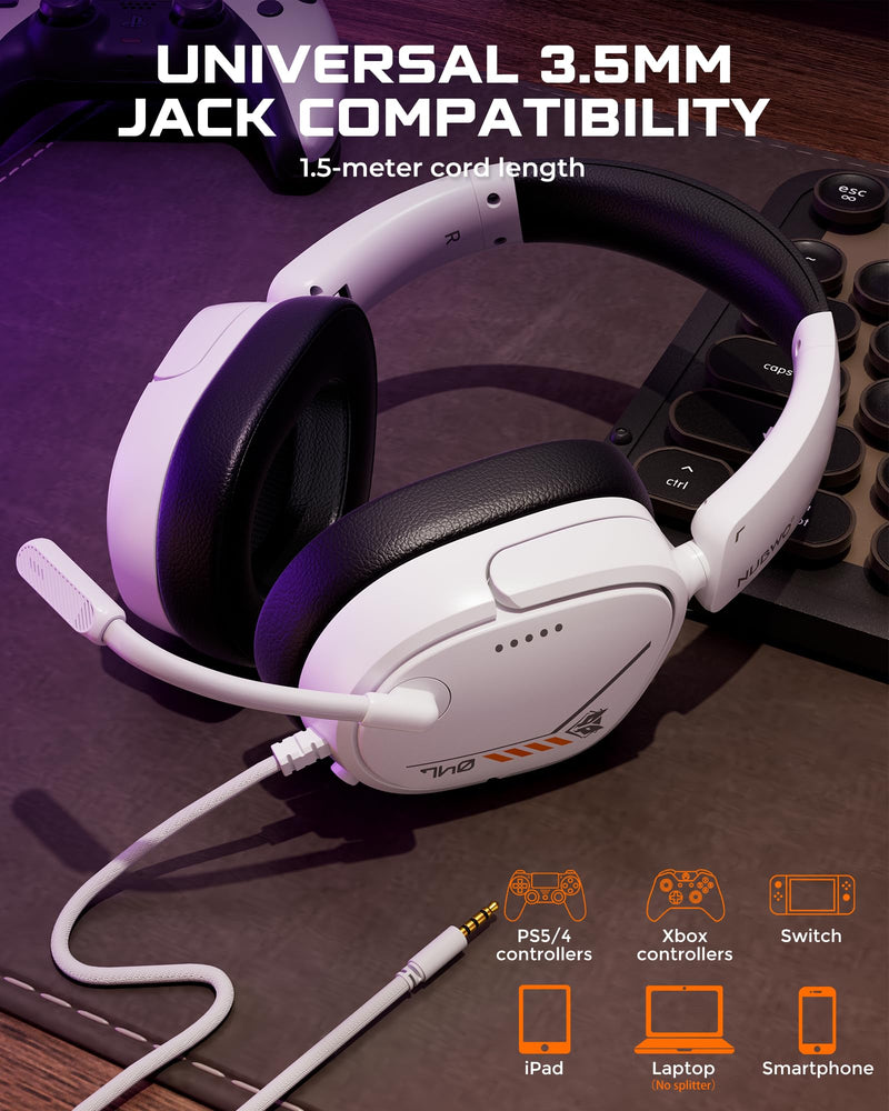 [AUSTRALIA] - NUBWO HG04L Gaming Headset for PS5/PS4, Xbox Series X|S/Xbox One, Switch – 250g Lightweight, Clear Unidirectional Mic, Soft Memory Earmuffs, 3.5mm Jack for Gaming & Work White 