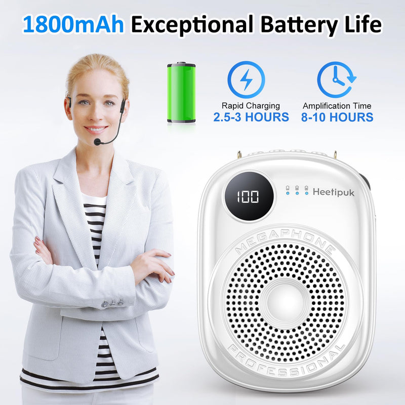 Portable Voice Amplifier Wired Microphone and Speaker,PA System Voice Amplifier with Mic Headset for Teachers,Speech,Tour Guides,Coaches,Yoga, Fitness Instructors Bluetooth 5.0 TF Card (White) White