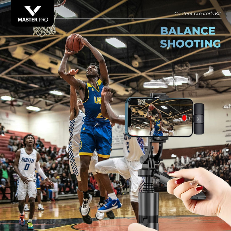 Vlogging Kit for iPhones, Tripod for Phones, Selfie Stick, YouTube TikTok Video Vlogging Stabilizer, Signal-to-Noise Rate ≥64dB, 65-100mm Phone Size, High Capacity Battery with Bluetooth Mic
