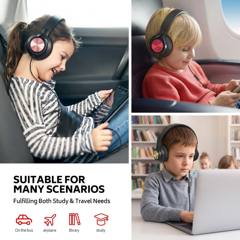 Kids Headphones with Microphone, School Headphones for K-12 girls-Pink | Over-Ear Headphones for Classroom, Online Learning, Travel, Kids, Teens, Chromebook, Laptop & Tablet Deep Pink